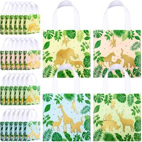 Jinei 24 Pcs Safari Gift Bags Jungle Party Favor Bags Non Woven Safari Goodie Tote Treat Bag with Handle Jungle Birthday Gift Bag for Baby Shower Birthday Party Supplies