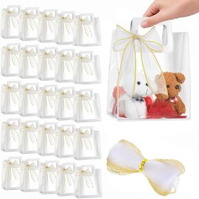 24 PCS واضحة أكياس هدايا PVC مع مقابض وشريط ذيل السمكة - لحفل الحفلة الثقيلة القابلة لإعادة الاستخدام تفضيل الأكياس الشفافة لفائف الهدايا البلاستيكية الكبيرة لحفلات الزفاف ، وأعياد الميلاد ، والاستحمام للأطفال ، 7x8x4 "(وردي)