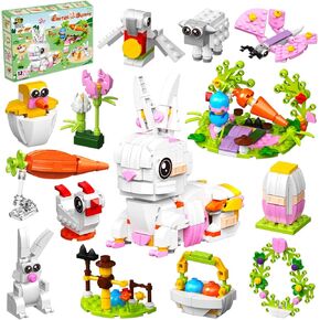 Easter Basket Stuffers, 12 in 1 Easter Bunny Animal Toy Building Set, Easter Gifts for Kids, Teen Easter Basket Stuffers for Boys Girls, Prefilled Easter Eggs for Building Blocks