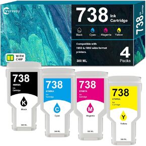 738 498N8A 676M6A 676M7A 676M8A Ink Cartridges 4-Pack Replacement for HP 738 DesignJet Ink Cartridge - 300ML for DesignJet T850 T950 Wide Format Printer Plotters | Black Cyan Yellow Magenta