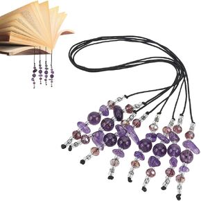 FINGERINSPIRE 2 Pcs Amethyst Beaded Bookmark 11.8inch Long Natural Amethyst Beads Bookmarks Dark Orchid Glass Beads Bookmark with Amethyst for Office Reader Book Bookworms Teachers or Journal Tracker