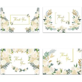 Tree-Free Greetings Wedding Thank You Cards - Artful Designs - 16 Cards + Matching Envelopes - Made in USA - 100% Recycled Paper - 4"x6" - White Floral Wedding (TP61320)