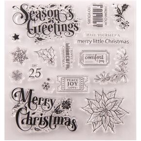NZJ Merry Christmas Season'S Greetings Clear Stamp Background Transparent Silicone Stamp Rubber Stamp for Scrapbook Journal Card Making