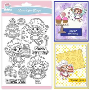 GLOBLELAND Baking Fairy Clear Stamps for Scrapbooking Cake Donuts Silicone Stamps Cooking Woman Transparent Stamp for Card Making DIY Embossing Journaling