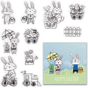 ALIBBON 2 Pcs Easter Gnomes Clear Stamps for Card Making and Photo Album Decorations, Happy Easter Gnomes Stamps, Easter Egg Gnomes Transparent Silicone Stamps for Crafting and DIY Scrapbooking