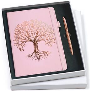 مجلة Veway Luxury Journal and Pen for Women - A5 Vegan Leather Noteboor مع Pen - 224 صفحة مبطنة ، فهرس وعبوة جاهزة للهدية (شجرة الحياة الأبدية)