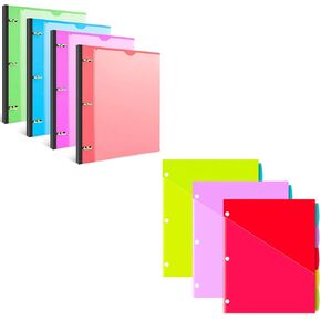 Infun Telescoping 3 Binder Ring Binder مع غطاء أمامي قابل للتخصيص - 4 PCS + 15 PCS 5 -TAB Plastic 2 Pockets Binder Dividers