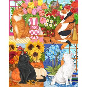 Springbok Four Seasons of Cats 1000 Piece Jigsaw Puzzle for Adults- Enjoy All Four Seasons of Cats with This Colorful Illustration - Unique Cut Pieces