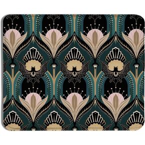 Art Deco Floral Mouse Pad ، عشرينيات القرن العشرين الخفافيش القوطية القوطية وأزهار منصات الماوس لأجهزة الكمبيوتر اللاسلكية لأجهزة الكمبيوتر المحمولة ، اللوازم المكتبية القوطية ، 9.5 × 7.9 بوصة