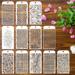 stencils yuxianlb للطلاء 12pcs stency for الحرف اليدوية القابلة لإعادة الاستخدام على غرار النماذج النموذجية mediaced media stency قوالب رسم لبطاقة ورقة الأثاث Canvas صنع أداة DIY