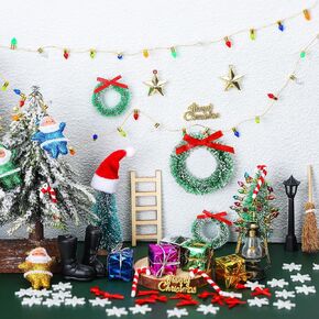 39 PCS عيد الميلاد ملحقات Dollhouse Accessories Tiny House Decoration Kit Mini Weath سلسلة مزيفة ضوء الصنوبر شجرة عيد الميلاد شجرة الزهور المصغرة المشهد الخيالي Toys DIY لإكسسوارات الدمية