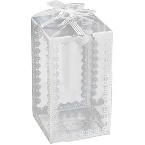 صناديق الهدايا البلاستيكية الصافية - 20 Pack Bowknot PVC ، 6x6x10.5cm - حفل زفاف وحفل (6x6x10.5 سم)