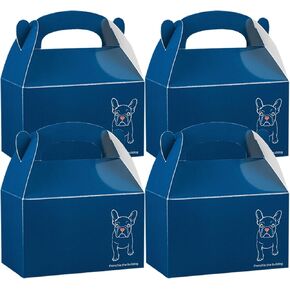 Bio Tek Bio 6 × 3.5 × 3.5 بوصة الصناديق الجملون لصالح الحفلات ، و 100 صناديق علاج الهدايا - فرنسية تصميم البلدغ ، مع مقبض مدمج ، صناديق حظيرة الورق الأزرق ، يمكن التخلص منها
