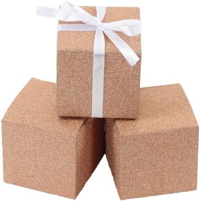 Andaz Press Real Glitter Rose Gold Favor Boxes Bulk 50 Pack, Rose Gold Party Boxes For Wedding Favors, Bridal Shower Favors Bulk, Small Rose Gold 3x3 Gift Box For Graduation, Baptism