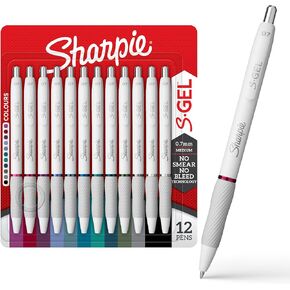 SHARPIE S-Gel Pens, Fashion Barrel Gel Pens, Pearl White Body, Medium (0.7mm) Point, Bold Ink Colors, 12 Count