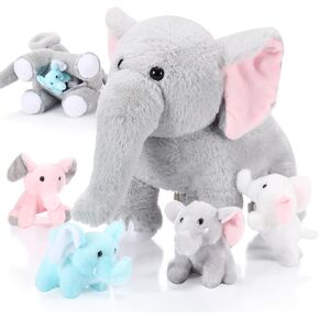 5 PCS Plush Elephant محشوة الحيوانات مع الأطفال ، والفيل الأم مع 4 أفلام فخم الأفيال الناعمة تلعب مجموعة لإمدادات الحفلات ، والزخارف ، وموثوق التخزين (متعدد الألوان)