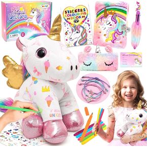 Hapgfs Unicorn Plush and Colling Book Gift ، Arts Arts and Crafts Soft Diy Doidle Dolls ، ألعاب حيوانية محشوة للفتيات 3 4 5 6 7 8 عيد ميلاد عيد الميلاد