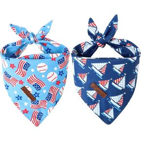 Flag Dog Bandana Pack of 2–4th 0f July Bandanas & Baseball Puppies Triangle Bibs Summer Dog Bandanas ، أو الأوشحة المثلث القابل للتعديل للكلاب الصغيرة والجرو