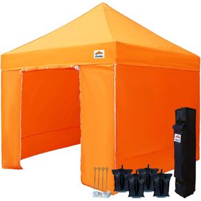 10'x10' Pop Up Canopy Tent Commercial Instant Shelter with Heavy Duty Carrying Bag and 4 Removable Side Walls, 4 Canopy Sand Bags Black