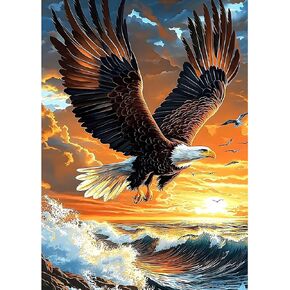 MXJSUA DIY Flying Eagle Diamond Painting Kits للبالغين ، اللوحة الفنية للأحجار الكريمة للمبتدئين ، صورة الماس مع هدية كاملة من نقاط الحفر الدائرية ، 12 * 16 بوصة