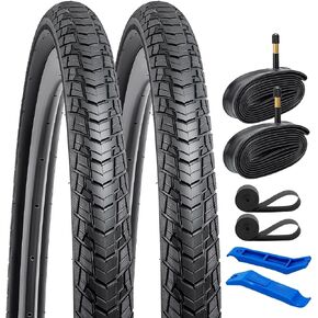 YunSCM 700C Road Bike Tires 700x35C (35-622) and 700C Bike Tubes Schrader Valve and 2 Rim Strips Compatible with 700 x 35C-37C Bike Tires and Tubes(Y-047)