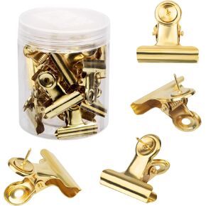20pcs مقاطع دبابيس دفع الذهب ، إبهام مقاطع البلدغ مع دبابيس دبابيس Pushpin حامل النشرة ملحقات لوحة Cork Board لجدار المقصورة المنزلية استخدام الجدار