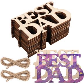 20pcs أفضل أدوات حرفة خشبية ، حرف عيد الأب للأطفال غير المكتملة لطلاء هدايا عيد الأب DIY علامات الزخارف الزخارف