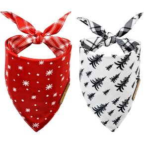 Beauty Beauty Christmas Dog Bandanas Barge 2 Pack ، مجموعة pinetrees ، مثلث قابلة للتعديل عطلات منقوشة منقوشة للعكس للحيوانات الأليفة الكبيرة الكبيرة الكبرى DB03-L