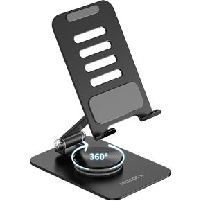 Metal Cell Phone Stand for Desk,360 Rotating,Fully Adjustable Foldable,Non-Slip Stable Base,Compatible with All Phones, Nintendo Switch, Black