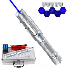 High Power Blue Flashlight, Long Range Battery Powered Handheld Flashlight with Adjustable Focus, Suitable for Hiking, Camping, Fishing, Silver