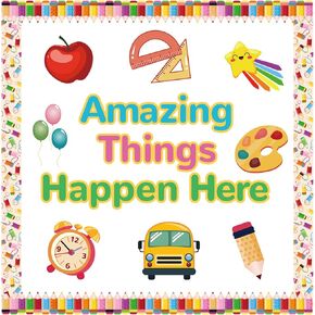 Kalolary Back to School Classroom Bulletin Board Decorations Set, Pencil Trim Border First Day of School for Classroom School Office Chalkboard Wall Decoration(75PCS