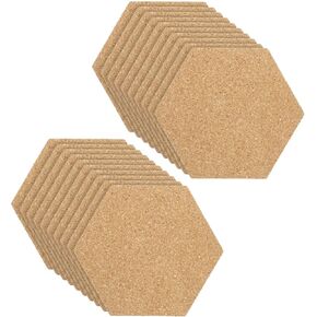 PATIKIL 4x3 1/8" Thick Cork Board Tiles, 20 Pack Self Adhesive Hexagon Bulletin Board Display Corkboard for Floor Wall Home Office Classroom DIY, Wood