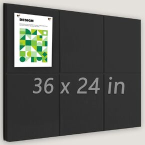6 Pack Black Large Cork Boards for Walls 36"x24" - Reusable Felt Bulletin Board Tiles with 30 Safe Removable Adhesive Tabs | High-Density Pin Board Alternative for Home Office, School, Dorm Wall Decor