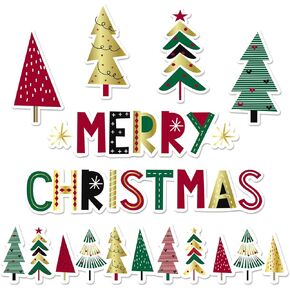48 Pcs Christmas Bulletin Board Decor Set - 30 Christmas Tree Border Stickers and 18 Cartoon Cut-Outs for School Classroom Room Bulletin Board Wall Decoration (Christmas)
