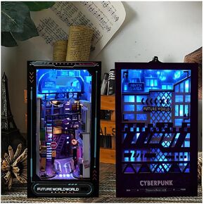كتاب Nook Cyberpunk Style Hand 3D Dimensional Book Stand Model Onzip Blue Blue Cool Miniature Book Nook Dest Insert