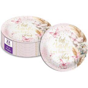 Butterfly Baby Shower Party Supplies - 64 قطعة مجموعة أدوات الطاولة للاستحمام الطفل تشمل مجموعة كبيرة من 9 بوصات و 8 بوصات من مناديل لوحات الورق - مجموعة من المناديل.