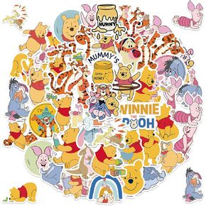 50Pcs Pooh Bears Sticker for Kids, Cute Cartoon Waterproof Vinyl Stickers for Adult Teen Girl Water Bottle, Laptop, Phone, Computer, Guitar, Notebook, Skateboard