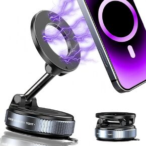 Upgraded 360° Vacuum Magnetic Suction Phone Mount, Magnetic Car Phone Holder, Hands-Free Suction Cup Phone Holder for Car/Gym/Mirror/Shower/Smooth Surface, Car Mount Fit for iPhone 16 Pro Max