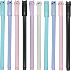 Maydahui 12 PCS Cat Rollerball Pens لطيف كرتون Kitty Animal Pen الأسود حبر الهلام الحبر السلس لعشاق القطط القرطاسية اللوازم المدرسية