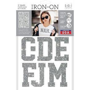 S.E.I 40 Pieces Iron on Letters: 3 Inch Glitter Iron On Letters for Clothing, Easy Application, Large Iron On Letters, Durable, Machine Washable, Heat Transfer Letters (Varsity Glitter, Silver)