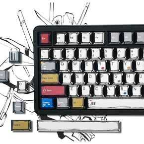 Retro anime PBT Keycaps-Cherry Key Cap ، Manga موضوع Keycaps 60 65 75 100 ٪ ، 5 صبغة جانبية 141 مفاتيح لمفاتيح مفاتيح الكرز Gateron MX ، أبيض (أبيض)