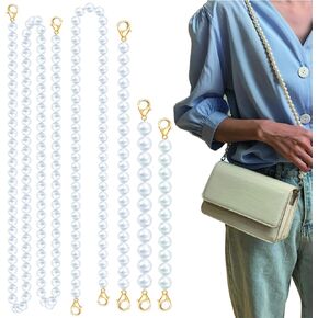 5pcs DIY Round Round تقليد اللؤلؤ حزام سلسلة الاستبدال السلاسل ، سلاسل حقيبة يد محفظة حزام الكتف Crossbody مع قفل جراد البحر في سلك الصلب للمحفظة 8.7/9.5/12.6/23.6/47in