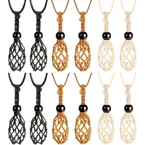 12 PCS CRISTAL CAGE NETLACE NETLADE SCOLLE SCORT FRUNT STONE ROPE WAX ROPE بطول قابل للتعديل (النمط 1)