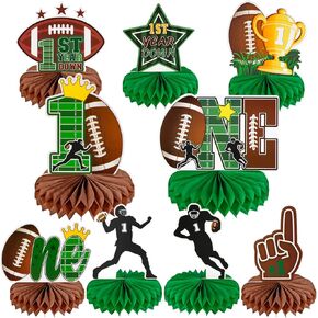 Howaf 9pcs السنة الأولى في عيد ميلاد كرة القدم مركزية العسل ، السنة الأولى من طاولة أعلى مركزية لزخارف عيد ميلاد كرة القدم كرة القدم الأولى عيد ميلاد العسل المركزي