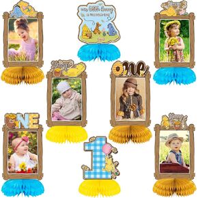 Birthday Frame Honeycomb Centerpiece - 8PCS Winnietable 1st Birthday Decorations Honeycomb Centerpiece for Baby First Birthday Winnie Photo Frame Honeycomb Table Centerpieces Party Supplies