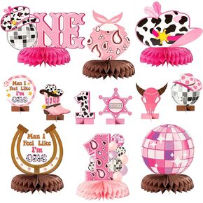 Western Disco Cowgirl Honeycomb Concerce - 12pcs عيد ميلاد أول ثلاثي الأبعاد Table Honeycomb أنا واحد ديكور غرب الديسكو الغربي