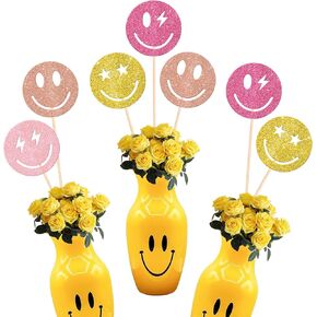 12 حزمة الابتسامة الوجه العصي مركزية بريق قطع الرموز التعبيرية مركزية العصي لالتقاط المبتسمات emojions عصي مركزية للفتيات استحمام الطفل عيد ميلاد ديكورات كعكة الديكور اللوازم الوردي