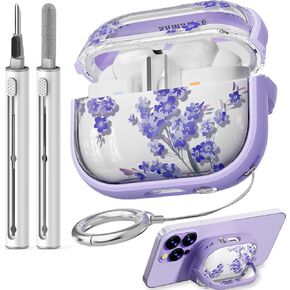 with Safety Lock for Galaxy Buds Pro 3 Case/Galaxy Buds 3 Case with Cleaner Kit and Keychain, Cute Floral Buds Pro 3 Case Cover for Women Girly, As a Phone Stand- Black Gold Flower in Saudi Arabia