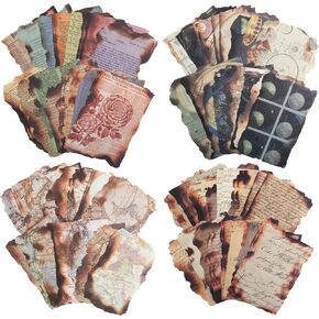Dizdkizd 120 Sheets of Vintage Burnt Edge Scrapbook Paper for Junk Journal, Thin Collage Paper, Decoupage Paper, 4 × 6 inches, 120 Sheets/ 4 Sets