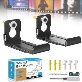 2-Set Soundbar Mount with Safety Lock, Adjustable from 3.4''-5.8'', Soundbar Under TV Shelf Compatible with Samsung, Sony, Bose, JBL and More, Supports Up to 30 lbs, Easy One-Person Installation